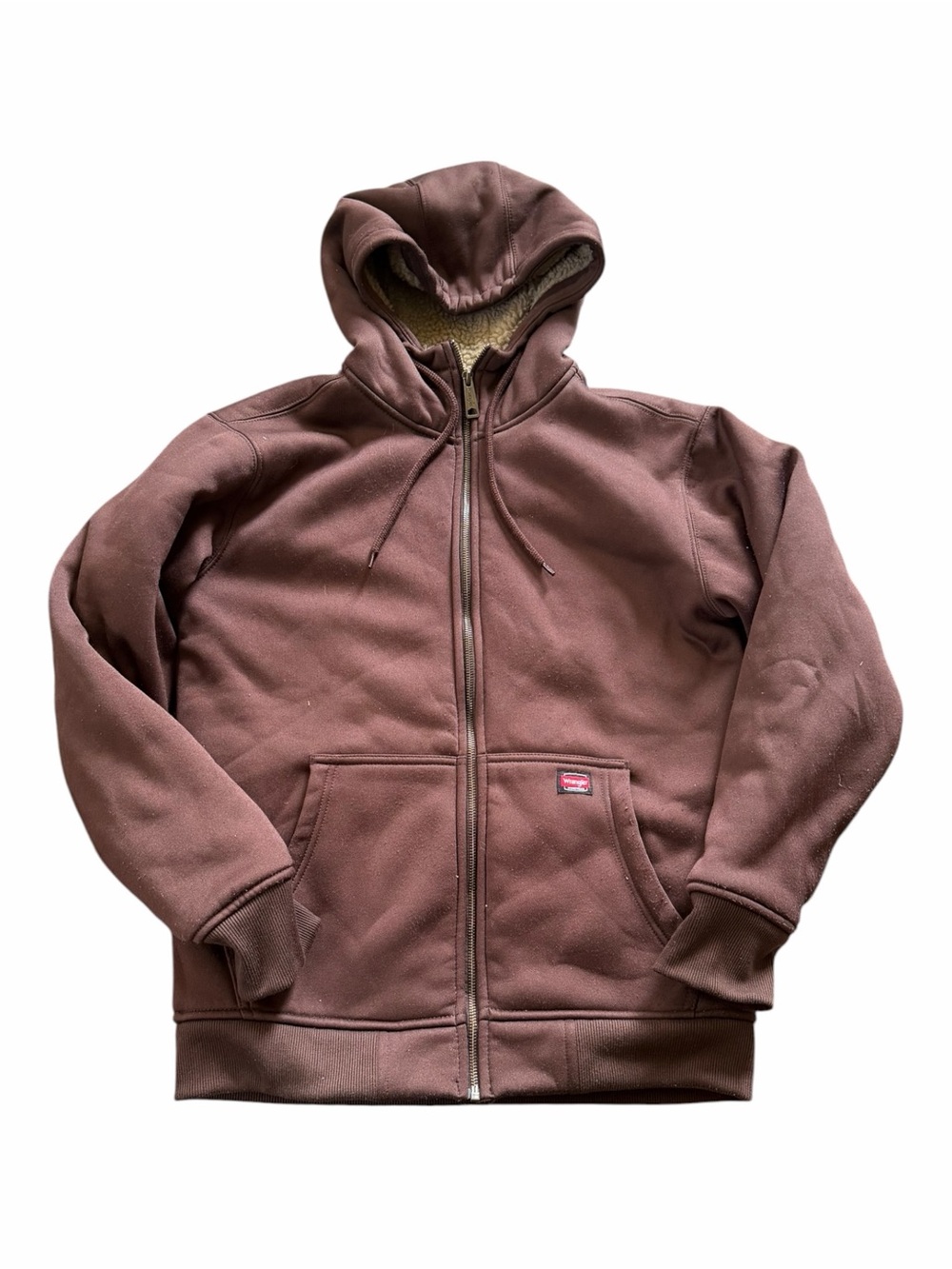 Wrangler Workwear Men’s Brown Sherpa Lined Full Zip Hoodie Jacket Size Small